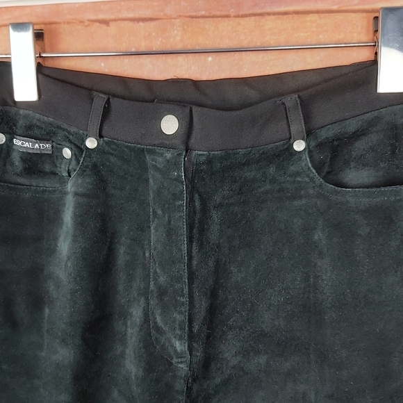 Vintage suede front high rise stretch black pants size Medium - Picture 3 of 9
